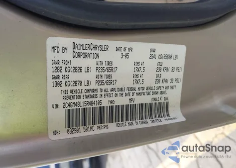 2005 Chrysler Pacifica из США, поврежденный, VIN 2C4GM48L15R484105